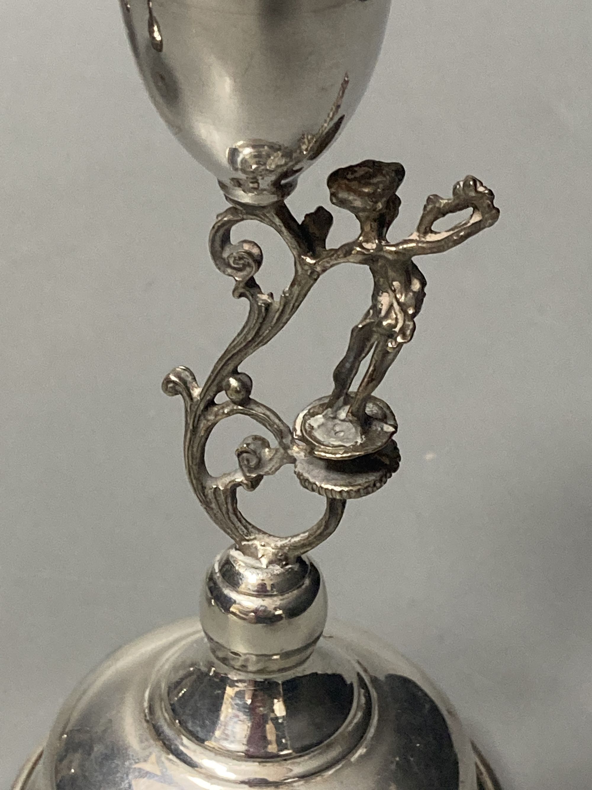 Two silver trumpet vases, one a.f., a Birks sterling compact and four continental white metal items,